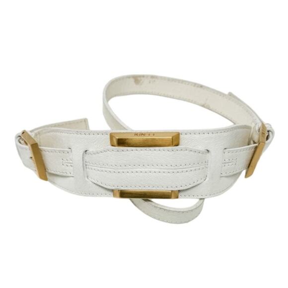 Fendi vintage white leather gold double buckle adjustable belt size 80 CM / 32” - Picture 1 of 8